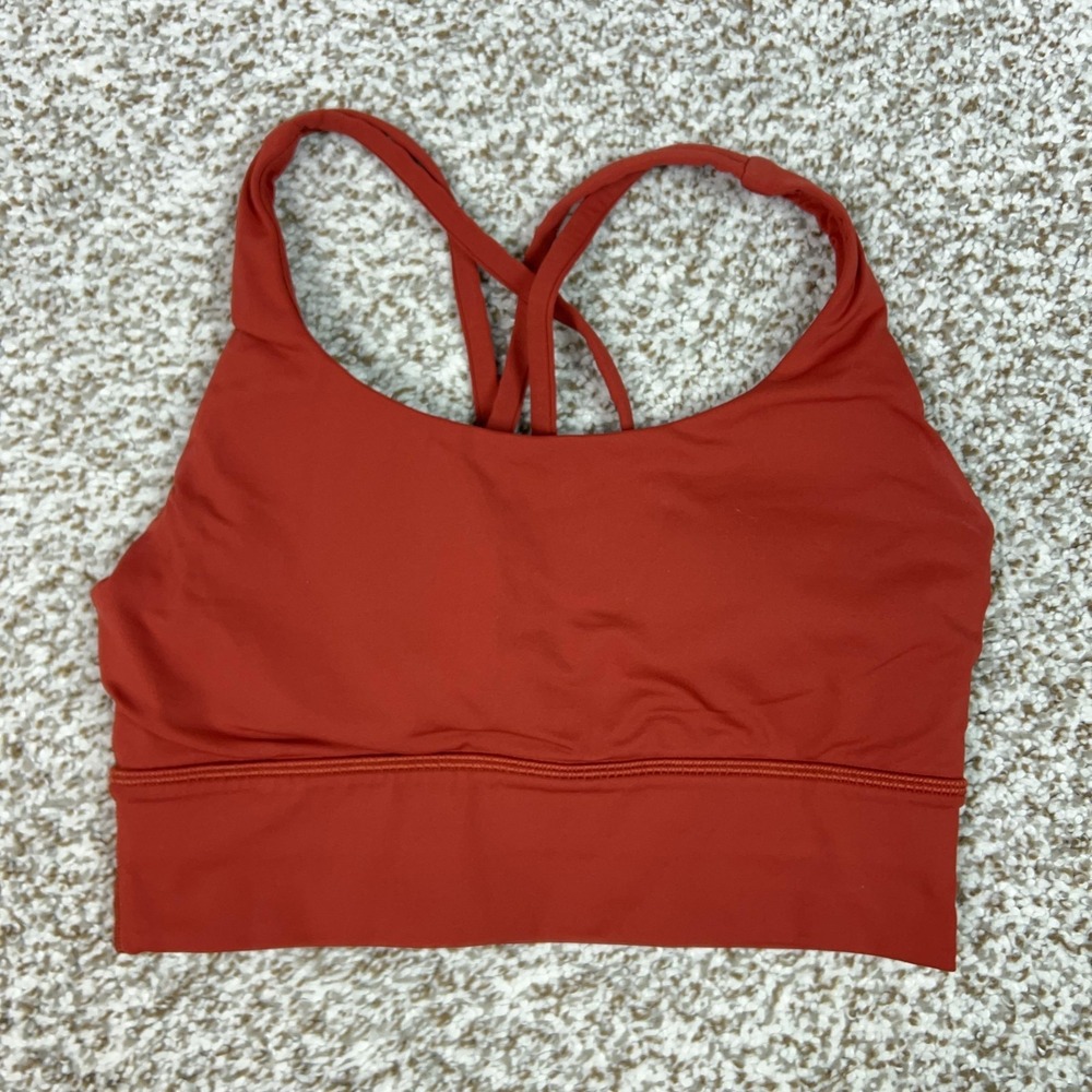 Lululemon Sports Bra Womens 4 Orange Longline Strappy Crossback Yoga Gym Workout